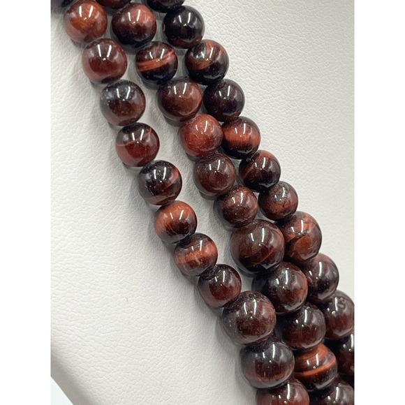 Red Tigers Eye Triple Strand Layered Sterling Silver Necklace New - Picture 7 of 16